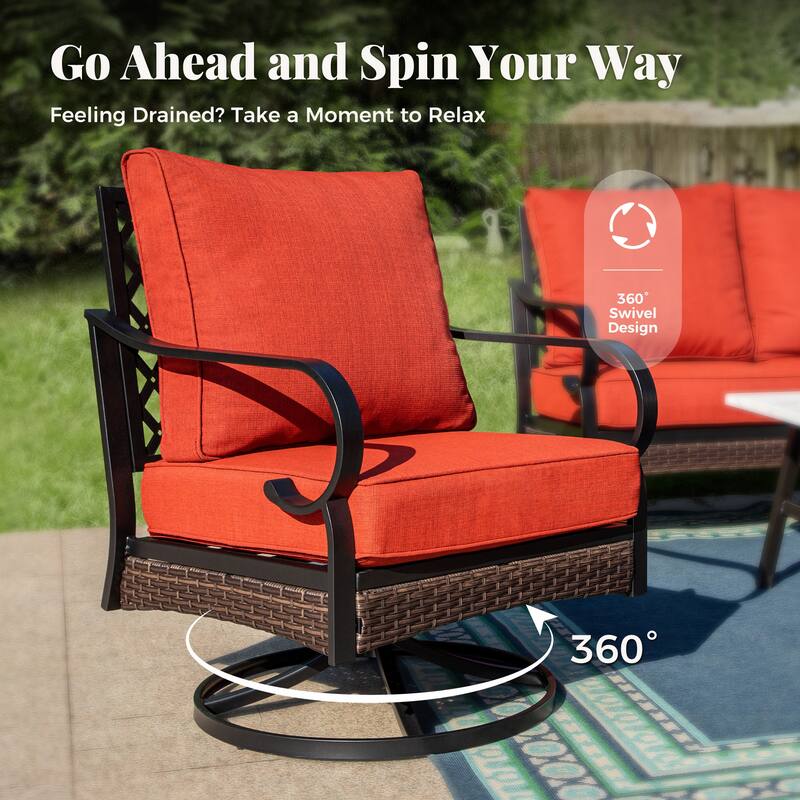 MAISON ARTS 5-Seat Outdoor Patio Furniture Sets, 2 x Cushioned Chairs, 1 x 3-Seat Sofa with Marbling Coffee Table