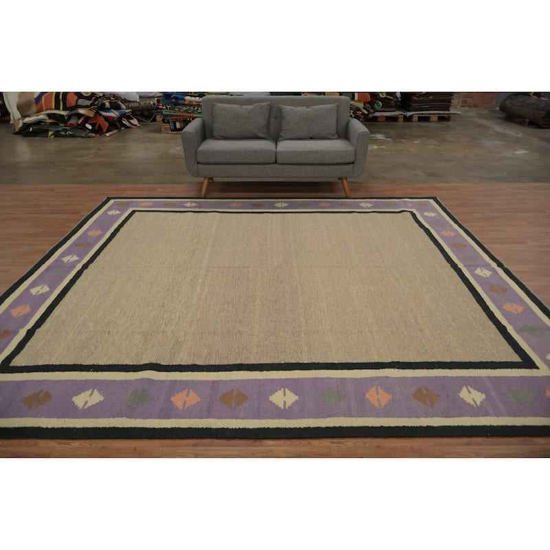 Hand Woven Oriental 100% Wool Carpet Southwestern Modern Brown Kilim Area Rug - 10' 1'' X 9' 8''