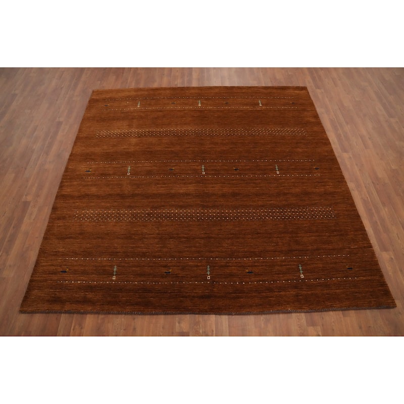 Hand Knotted Oriental 100% Wool Carpet Tribal Animal Pictorial Brown Gabbeh Area Rug - 8' 0'' X 8' 1''