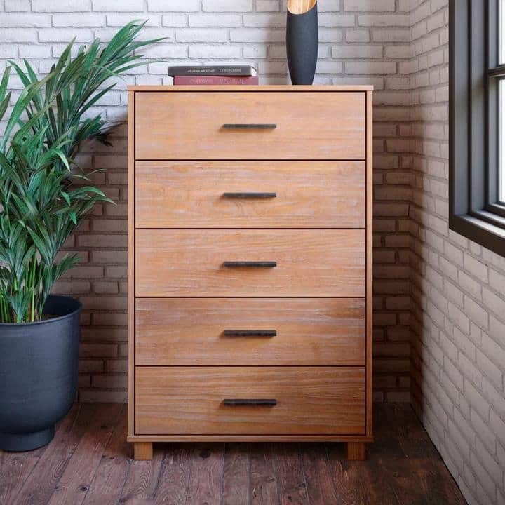 Farmhouse Style 5 Drawer Chest Solid Wood Bedroom Furniture