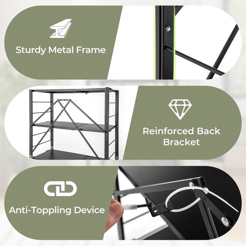 Gymax 2PCS Foldable Storage Shelf w/ Wheels Adjustable Shelves Metal
