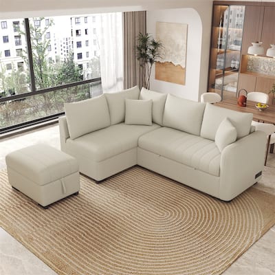 82.6" L-shaped Sectional Pull Out Sofa Bed Sleeper Sofa