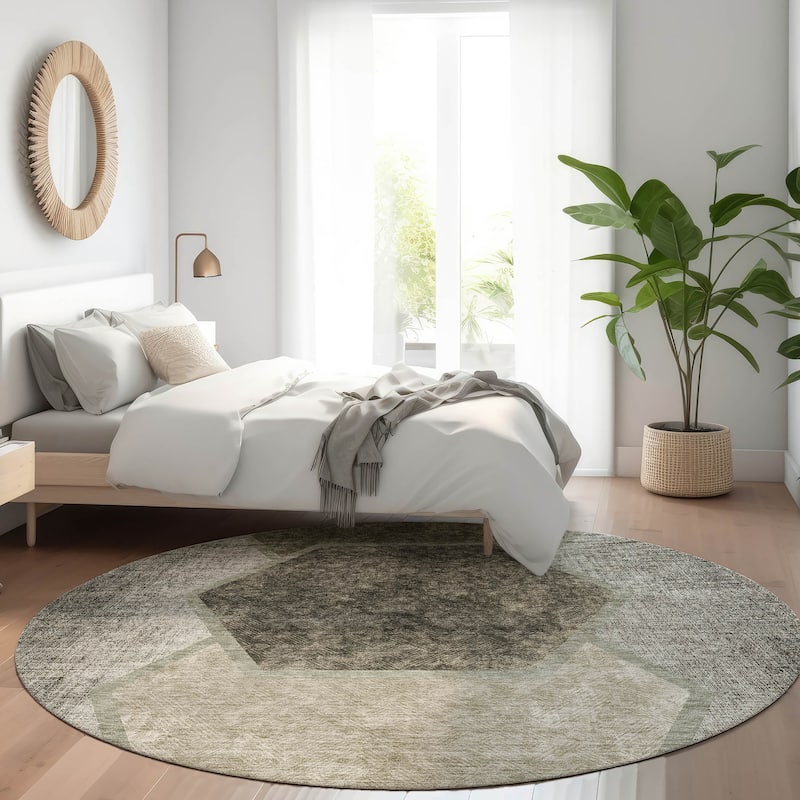 Machine Washable Indoor/ Outdoor Chantille Modern Boho Rug - Taupe - 8' x 8'