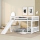preview thumbnail 2 of 13, Full Over Full Bunk Kids Bed Frame with Slide and Ladder, No Box Spring Needed, White