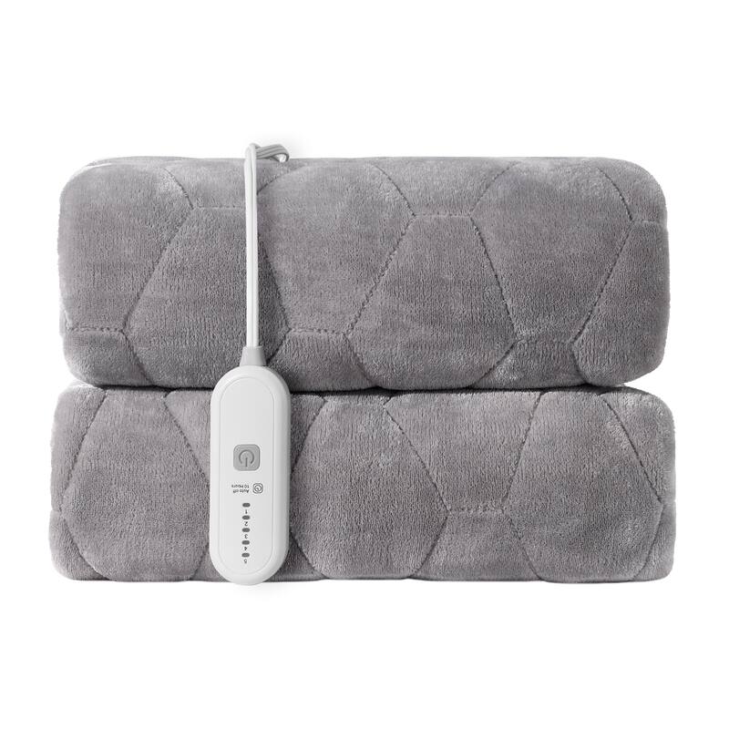Flannel Electric Mattress Pad, Dual Control and Temperature Regulating - Light Grey - Twin
