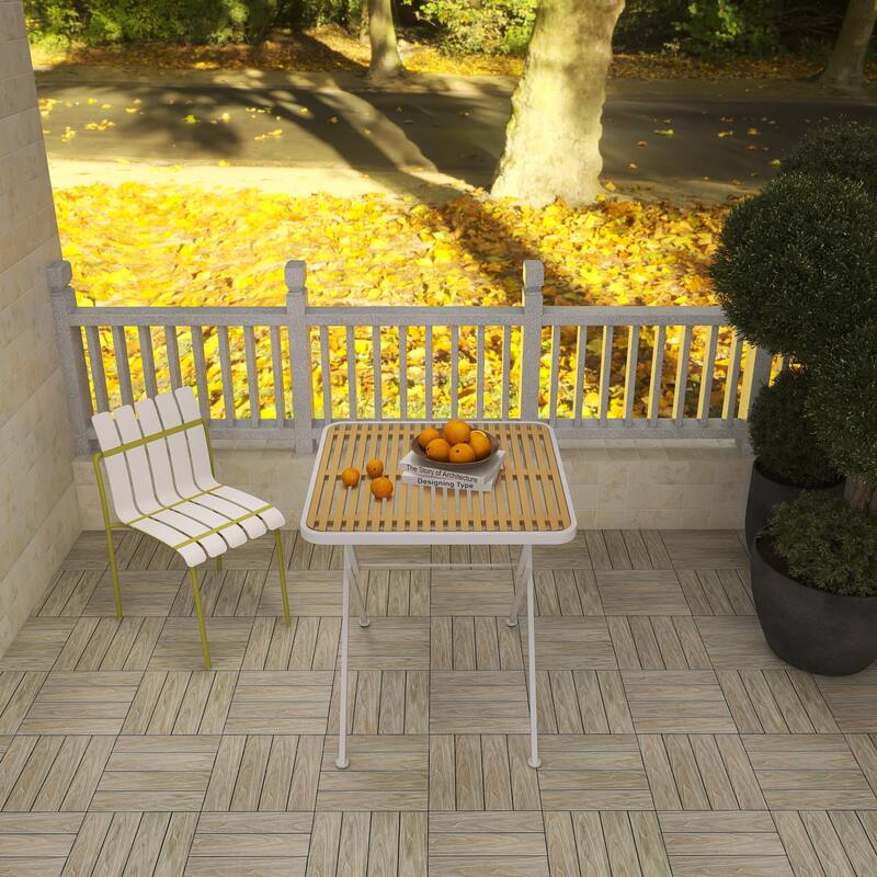 BNK 28 Inch Folding Polypropylene Square Table With Metal Legs, Indoor and Outdoor Multi-Functional Table