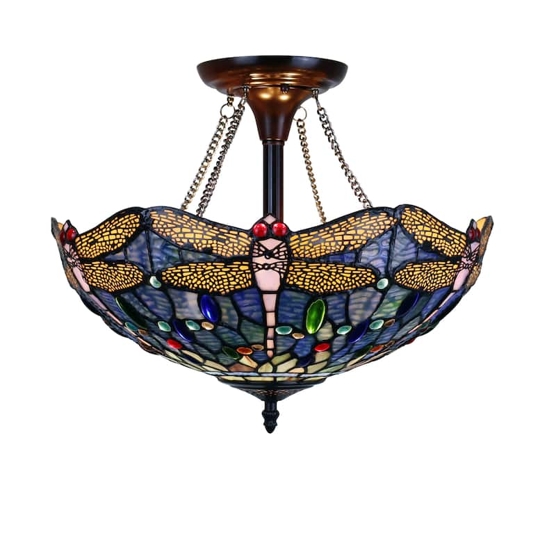Dragonfly Design 2-light Dark Bronze Semi-Flush Mount Fixture