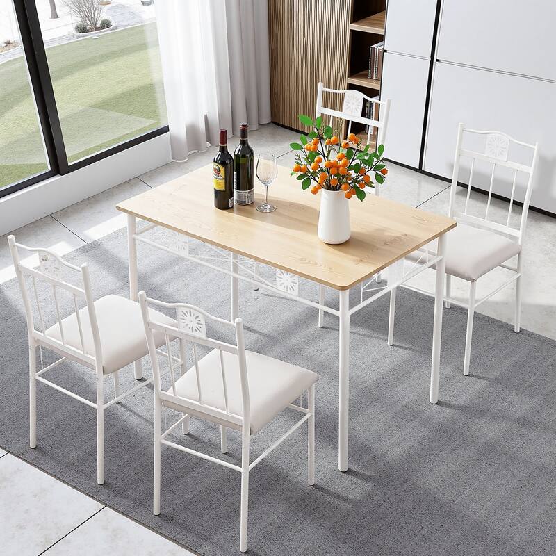 VECELO 3/5-piece Modern Dining Table and Chairs Set with PU Leather Seats Space Saving Dining Set - 5-Piece Sets - White