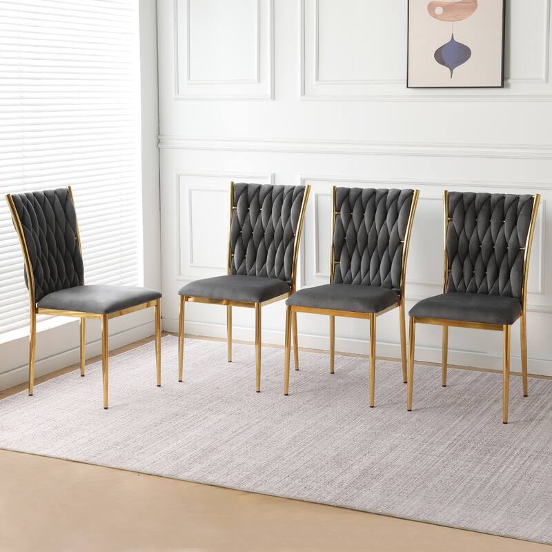 Modern Simple Velvet Dining Chair, Family Bedroom Stool Back Student Table Chair, Gold-Plated Metal Chair Legs (Set of 4)