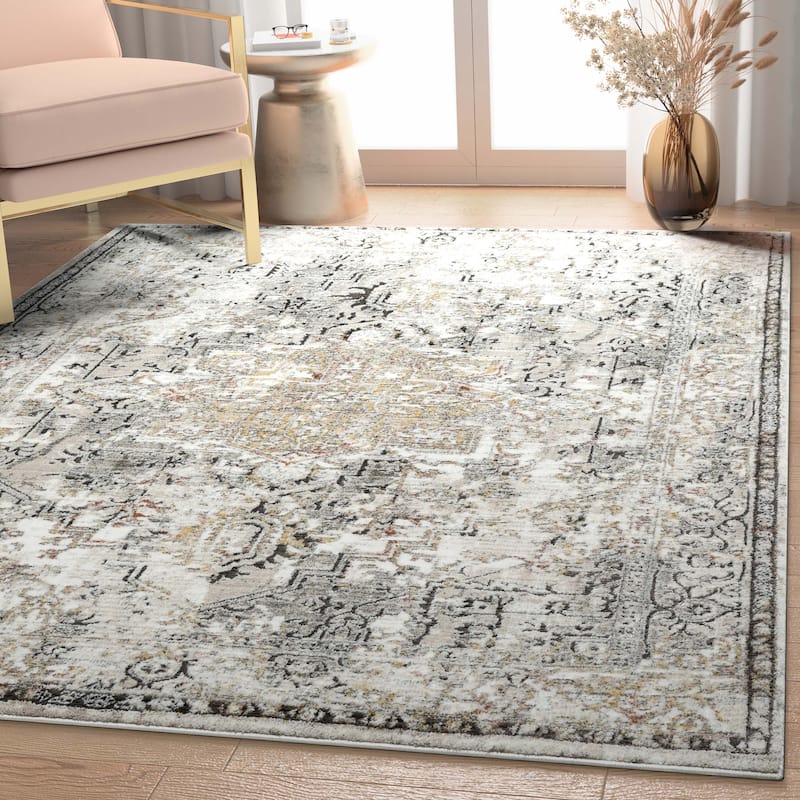 Well Woven Horosan Heriz Medallion Modern Distressed Textured Area Rug