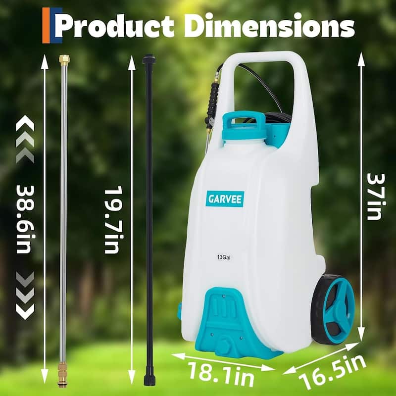 13 Gallons Battery Powered Backpack Sprayer with Wheeled Cart, 6 Nozzles & 2 Wands - N/A