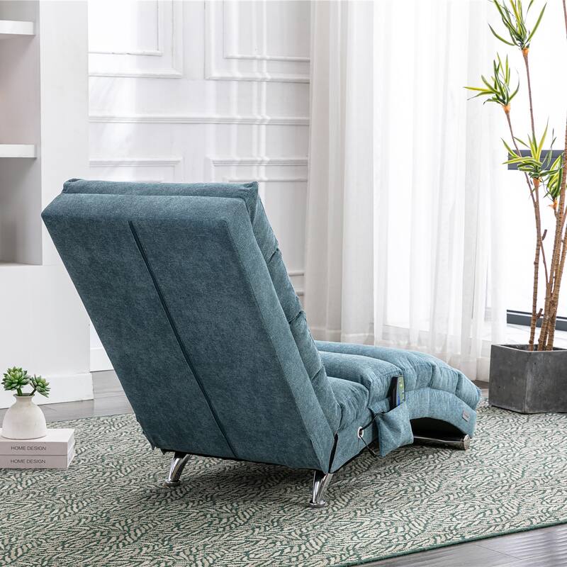Luxury Upholstered Chaise Lounge Chair with Vibration for Relaxation, Fixed Back Fabric Leisure Recliner Sofa