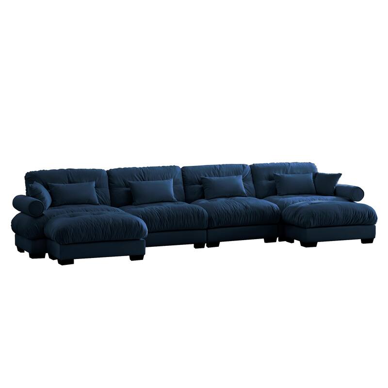 L-Shaped 4 Seater Sectional Sofa with 1 Movable Ottomans & Pillows