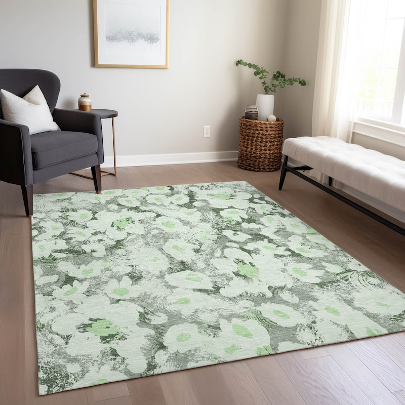 Machine Washable Indoor/ Outdoor Modern Daisy Chantille Rug