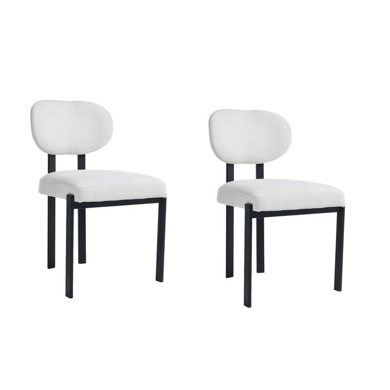 HomeRoots Set of Two White and Black Chenille And Metal Partially Open Back Dining Side Chairs