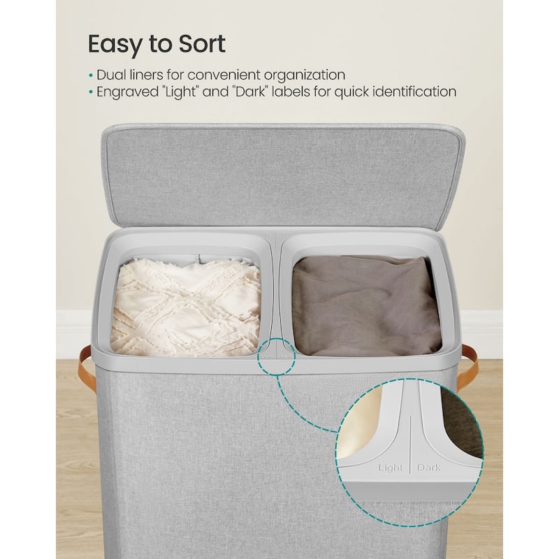 44.9 Gallon 2-Section Laundry Hamper with Lid Dove Gray, Water-Repellent Polyester - 22"L x 15.7"W x 29.5"H