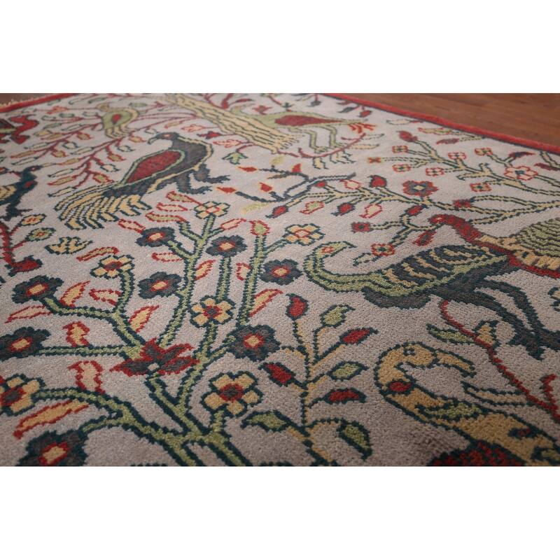 Animal Pictorial Ziegler Indian Rug Hand-Knotted Wool Carpet - 4'1"x 5'10"