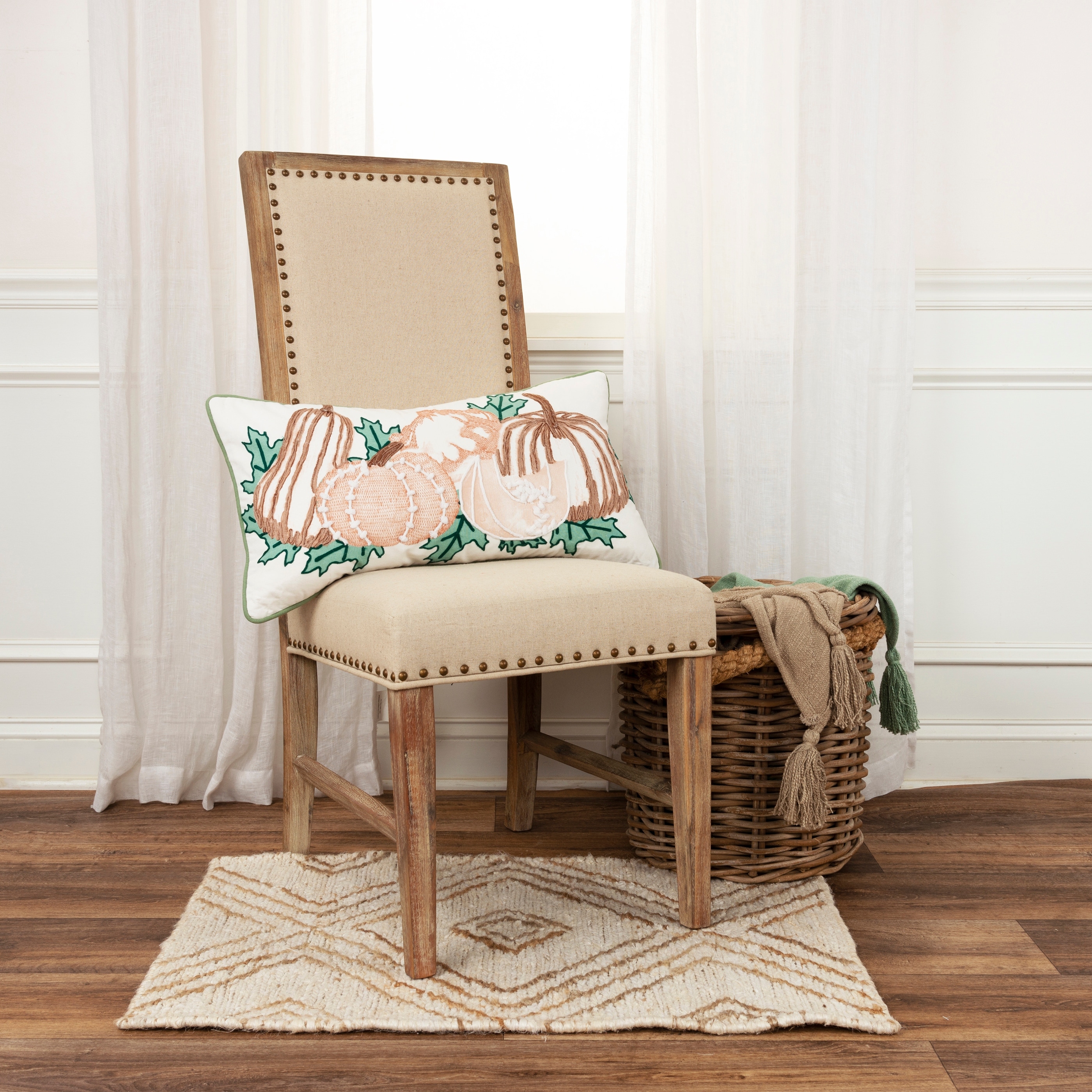 Rizzy Home Boho Pumpkin Embroidered Throw Pillow Cover