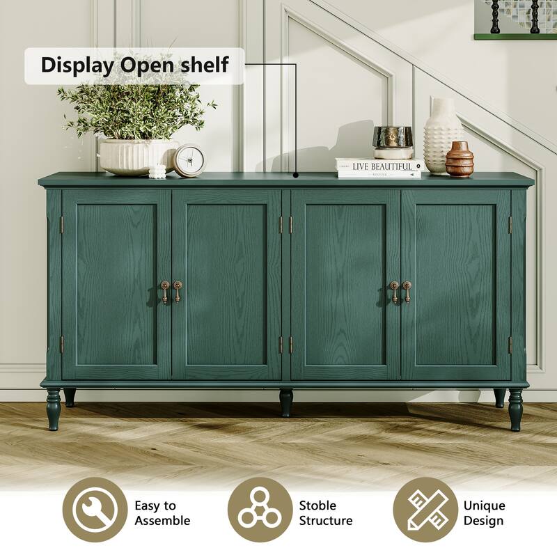 58" Wide Retro Sideboard Cabinet With Adjustable Shelves And 4 Doors