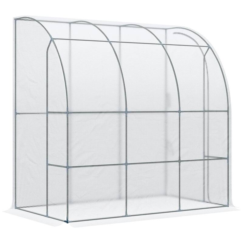 7' x 4' x 7' Outdoor Lean to Greenhouse, Walk-In Green House Plant Nursery with Roll-up Window, PE Cover, White