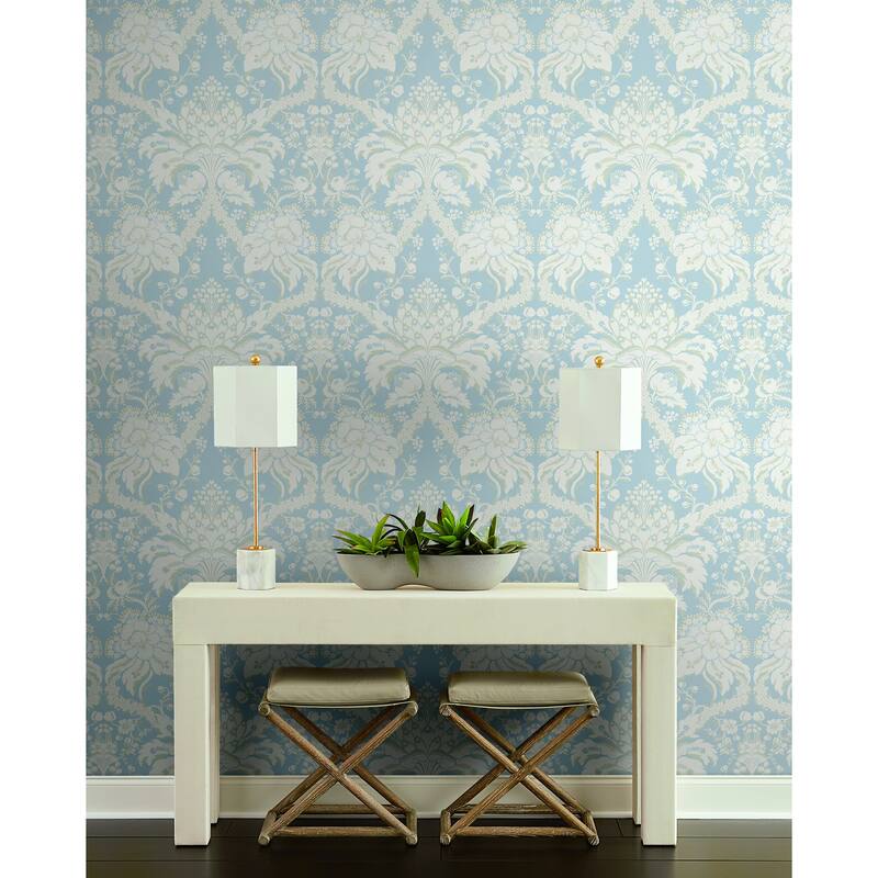 Forbach Blue Sure Strip Prepasted Damask French Artichoke Dam Wallpaper Covers about 60.75 sq. ft.
