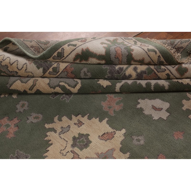 Green & Ivory Floral Oushak Oriental Area Rug Handmade Wool Carpet - 9'1" x 11'11"
