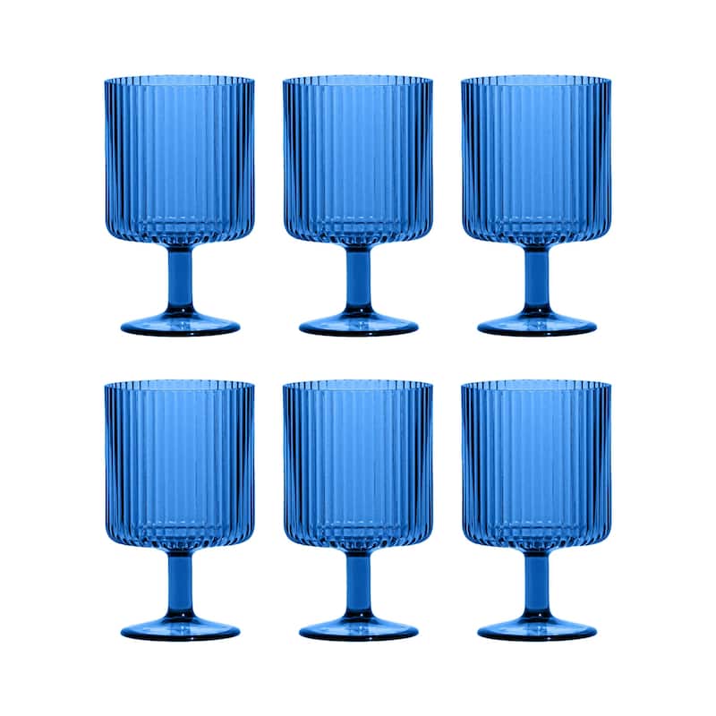 Abode Homewares Mesa Stacking Wine Goblet, 15 oz. Set of 6 - Blue