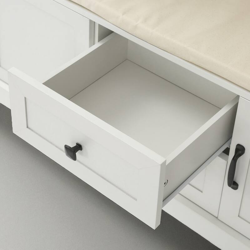 47.2" Hall Tree with Cushion Bench, 3 Hooks, 2 Drawers & 2 Cabinets, Entryway Coat Rack Storage Organizer
