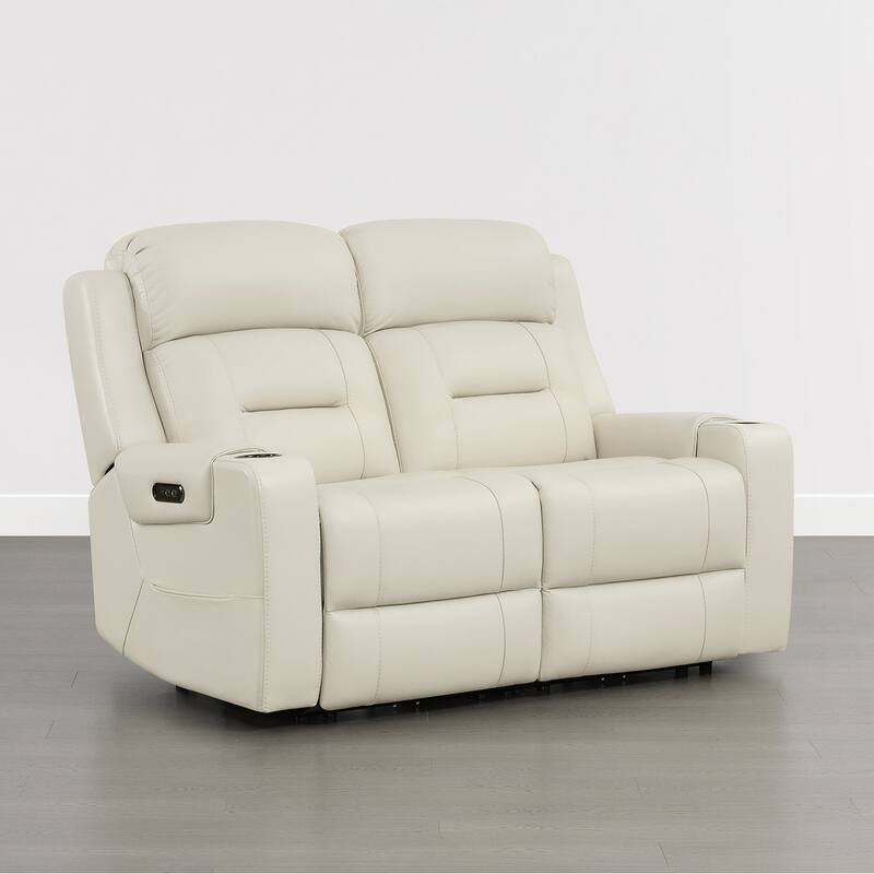 Spruce & Spring Genuine Leather Power Reclining Sofa with Wireless Charging