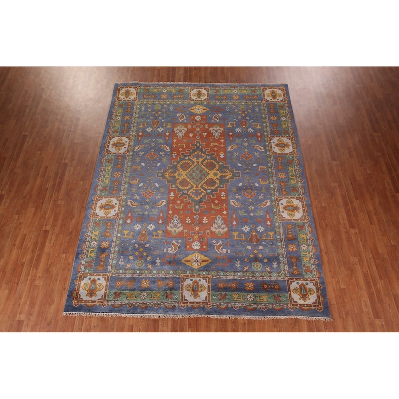 Tribal Geometric Shiraz Oriental Area Rug Hand-Knotted Wool Carpet - 8'11"x 11'6"