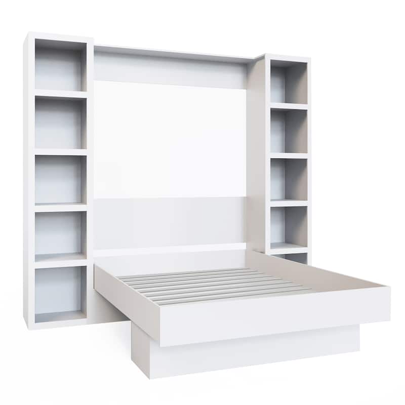 Easy-Lift Full Murphy Wall Bed with Two Bookshelves