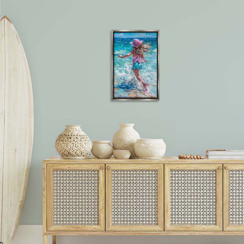 Stupell Summer Beach Fun Girl Framed Floater Canvas Wall Art Design By LSR Design Studio