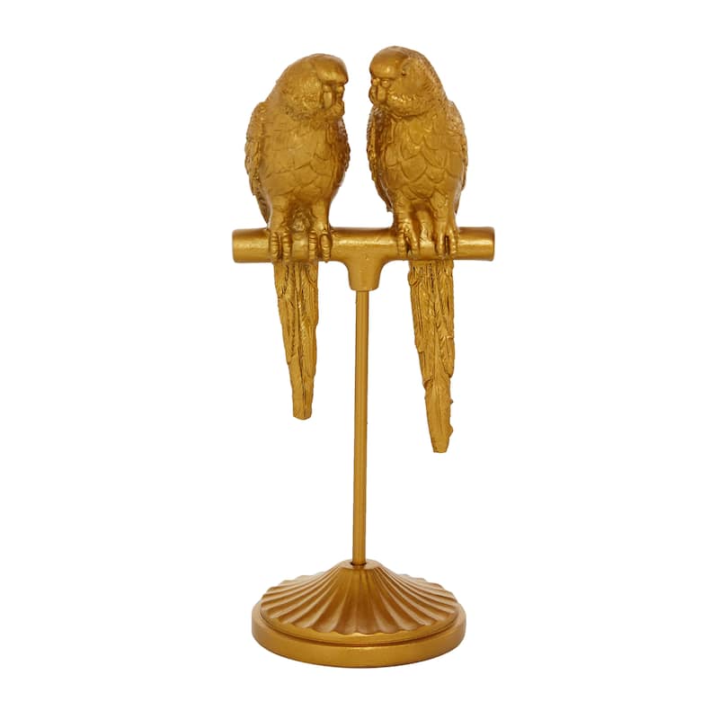 Gold Polystone Parrot Decorative Sculpture - 3 x 3 x 9