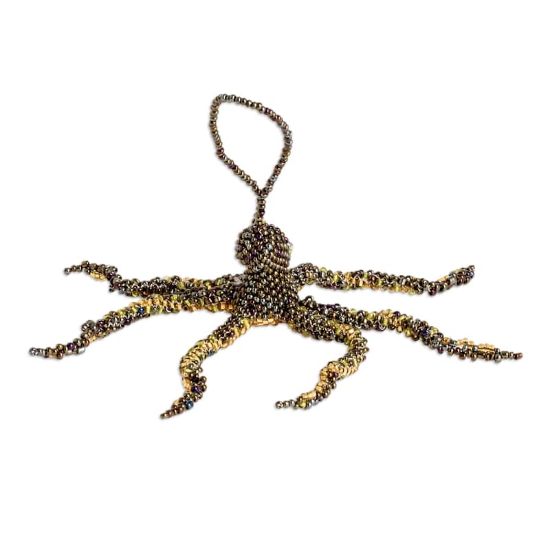 Novica Handmade Bronze Aquatic Life Crystal And Glass Beaded Ornament