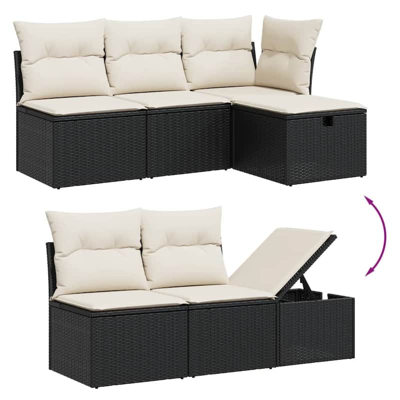 vidaXL Patio Sofa Set with Cushions Outdoor Conversation Furniture Poly Rattan - 21.7 x 39.4 x 28.7