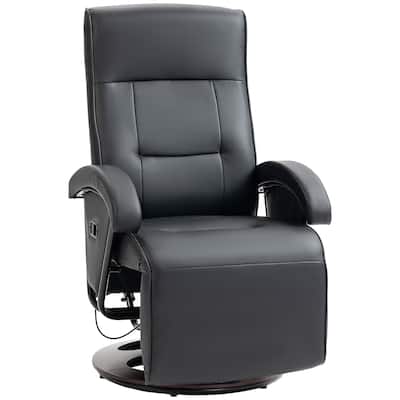 PU Recliner with Footrest, Lounge Chair with 135° Adjustable Backrest, Swivel Wood Base, Padded Seat & Armrests for Living Room