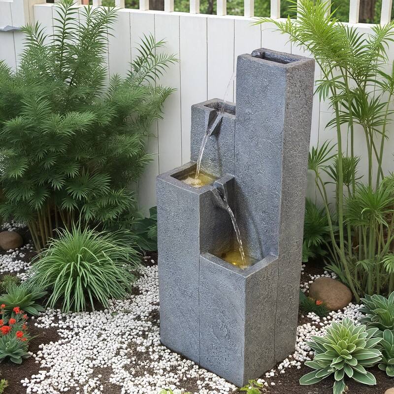 4-Tier Geometric Outdoor Fountain with LED Lights
