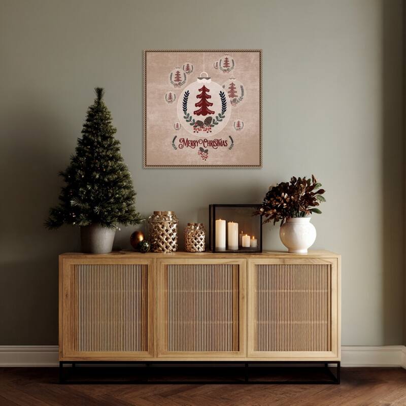 Christmas Ornament by Emel Tunaboylu (22 x 22 in.), Framed Canvas Wall Art Print - Sylvie Beaded Dark Gold