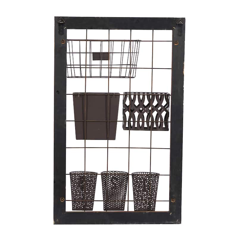 Metal 1 Slot and 5 Baskets Magazine Rack Holder with Suspended Baskets and Label Slot - Brown - Roche River Decor