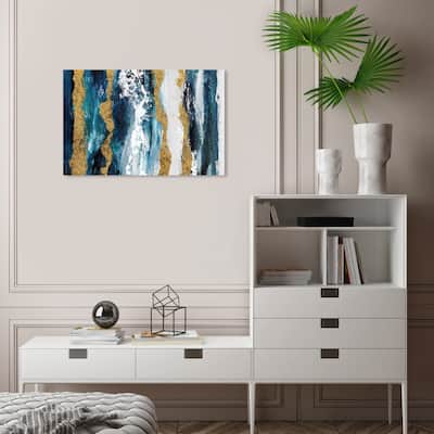 Wynwood Studio Canvas Abstract Bridgerton Wave Blue and Metallic Gold Modern & Contemporary Wall Art Canvas Print