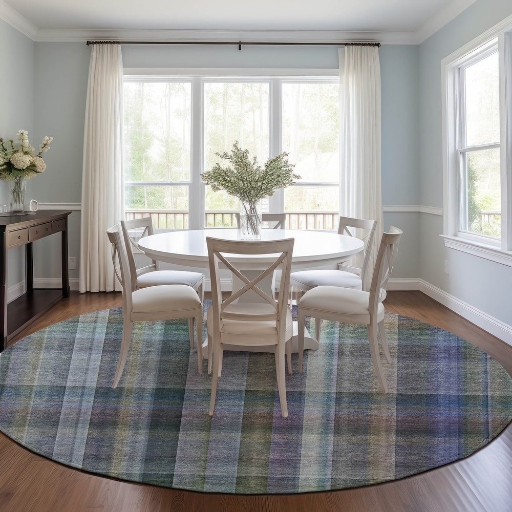 Machine Washable Indoor/ Outdoor Plaid Chantille Rug
