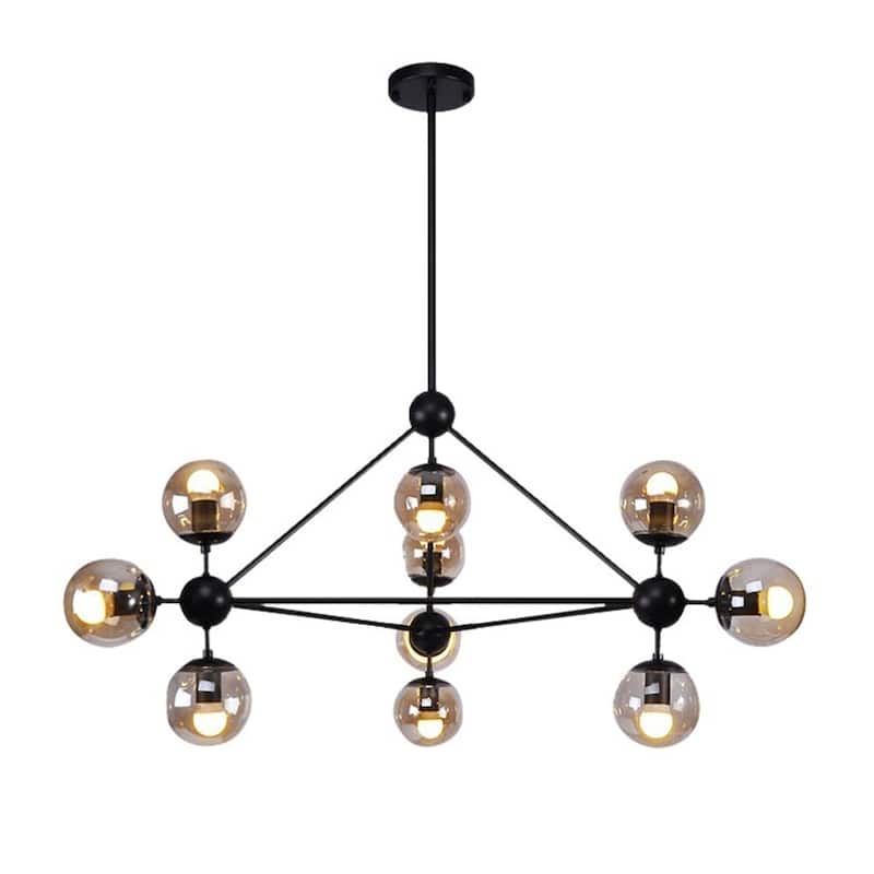 Warehouse of Tiffany Almiana Black Metal Glass Shades 10-light 3-point Cluster Pendant - Black
