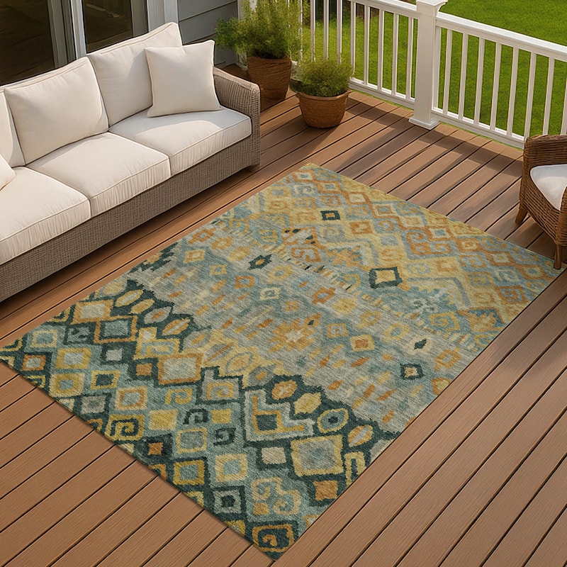 Machine Washable Indoor/ Outdoor Boho Moroccan Chantille Rug - Green - 8' x 10'