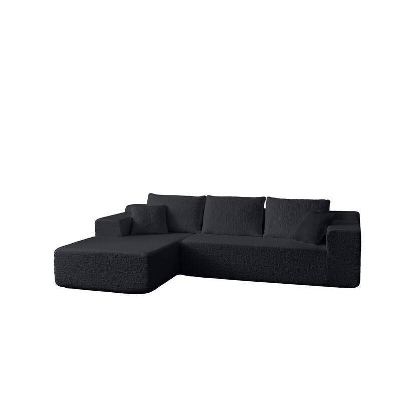 Modular Sectional Sofa with L-Shape Chaise, Chenille Upholstered Cloud Sofa, Corner Deep Seat Sofa with 5 Throw Pillows
