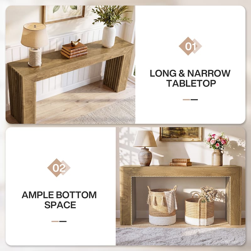Farmhouse Entryway Table, 63" Wooden Console Sofa Table for Living Room - 11.81" D x 63" W x 33.5" H