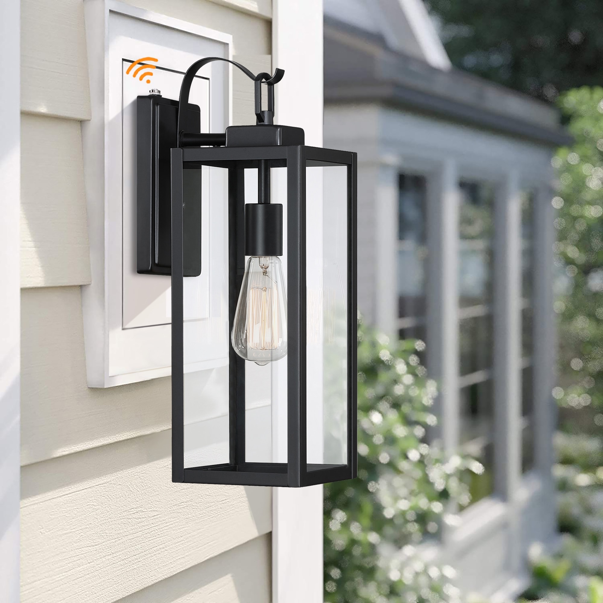 1-Light Matte Black Dusk to Dawn Outdoor Wall Lantern Light - 5.9 in x 7.8 in x 17.7 in