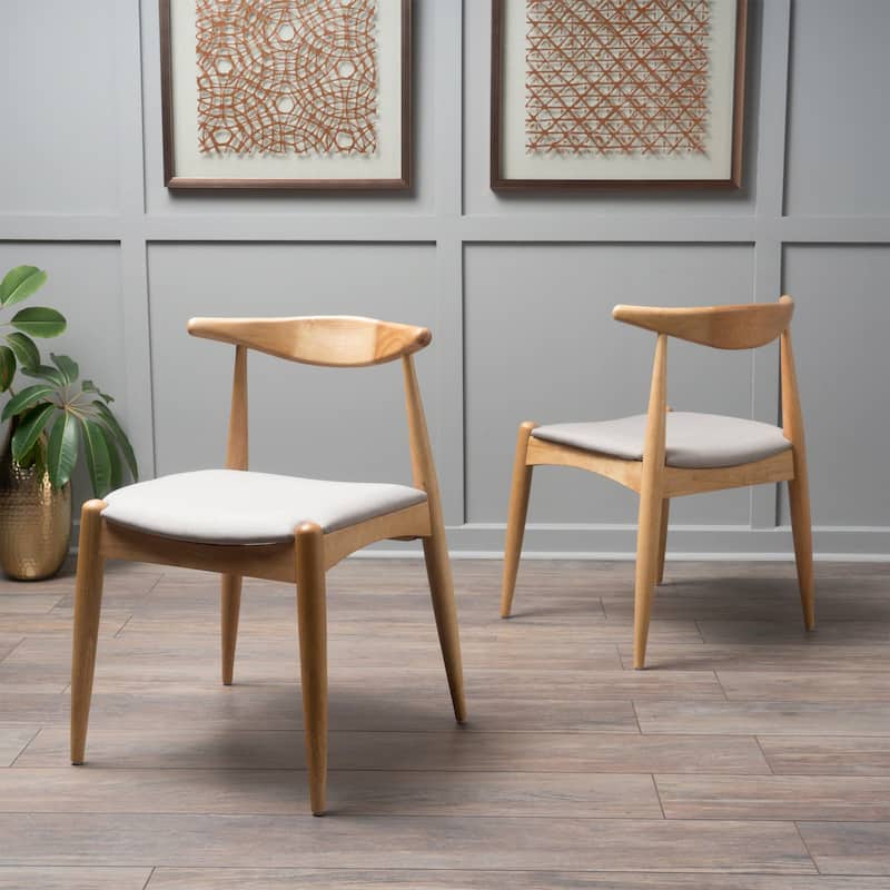 Set Of 2 Rubberwood Dining Chairs With Ergonomic Backrest & Comfort Cushions
