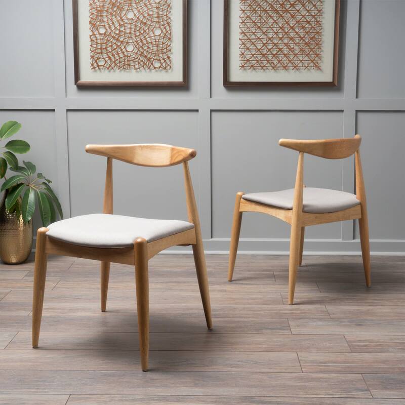 Set of 2 Rubberwood Dining Chairs with Ergonomic Backrest & Comfort Cushions