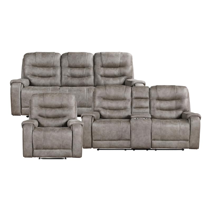 Gerald 3-Piece Microfiber Manual Reclining Sofa Set - Grayish Brown