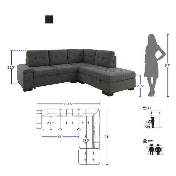 Perrot Sectional Sofa with Pull-Out Bed and Right Chaise - Bed Bath ...